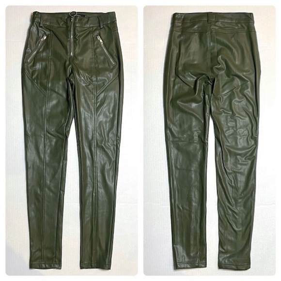 Green Vegan Leather High Waist Pants NWT - Size S - Picture 3 of 6